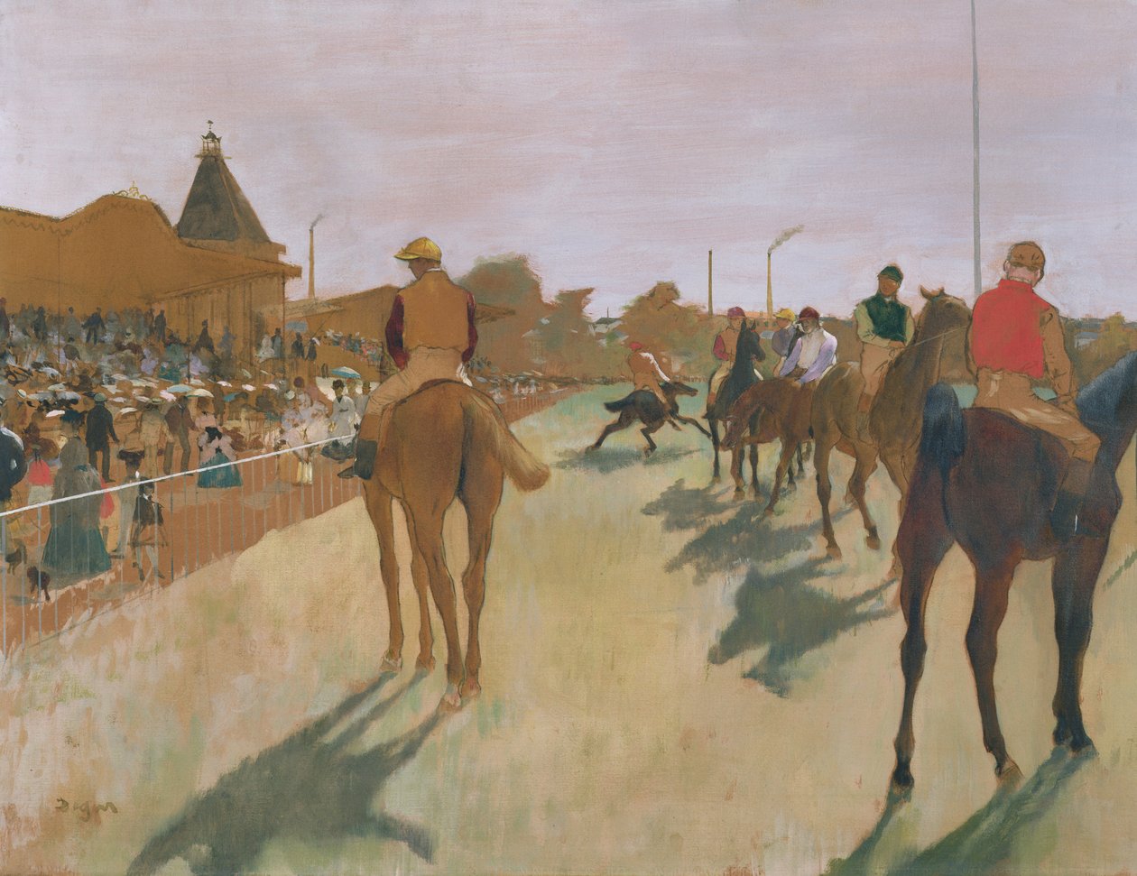 Paraati eli kilpahevoset katsomoiden edessä, n. 1866-68 (öljy paperille) tekijältä Edgar Degas