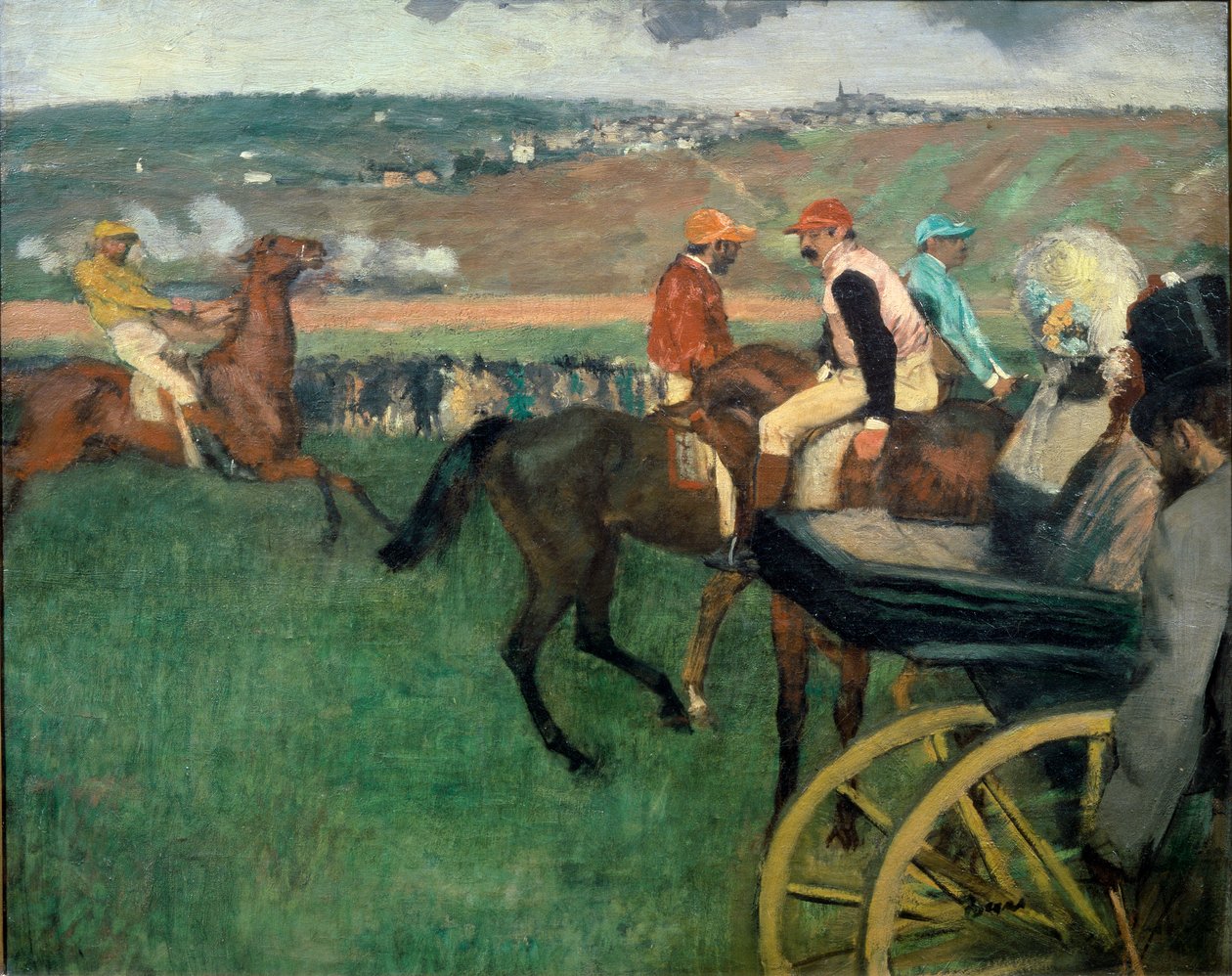 Kilparata, Amatöörijockeys lähellä vaunua tekijältä Edgar Degas