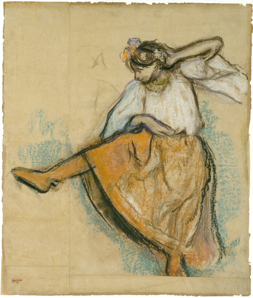 Venäläinen tanssija, n. 1895 (pastelli ja puuhiili yhdistetylle paperille asetettuna alukselle) tekijältä Edgar Degas