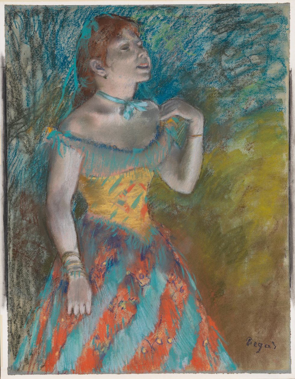 Vihreässä pukeutunut laulaja tekijältä Edgar Degas