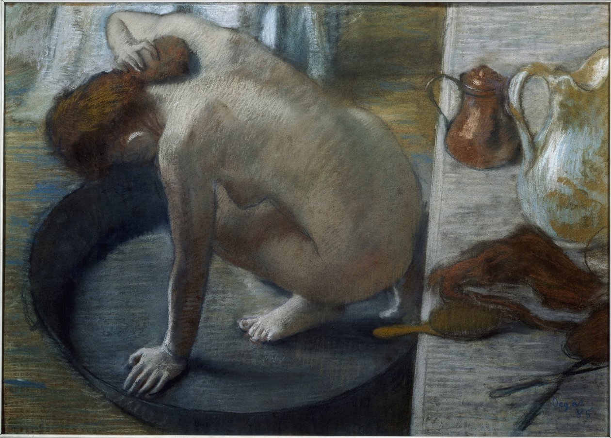 Kylpyamme - pastelli pahville tekijältä Edgar Degas