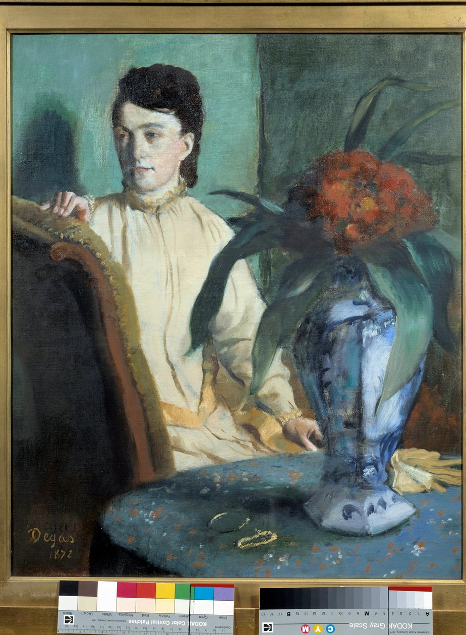 Edgar Degasin (1834-1917) Naisella on Potiche-maalaus tekijältä Edgar Degas