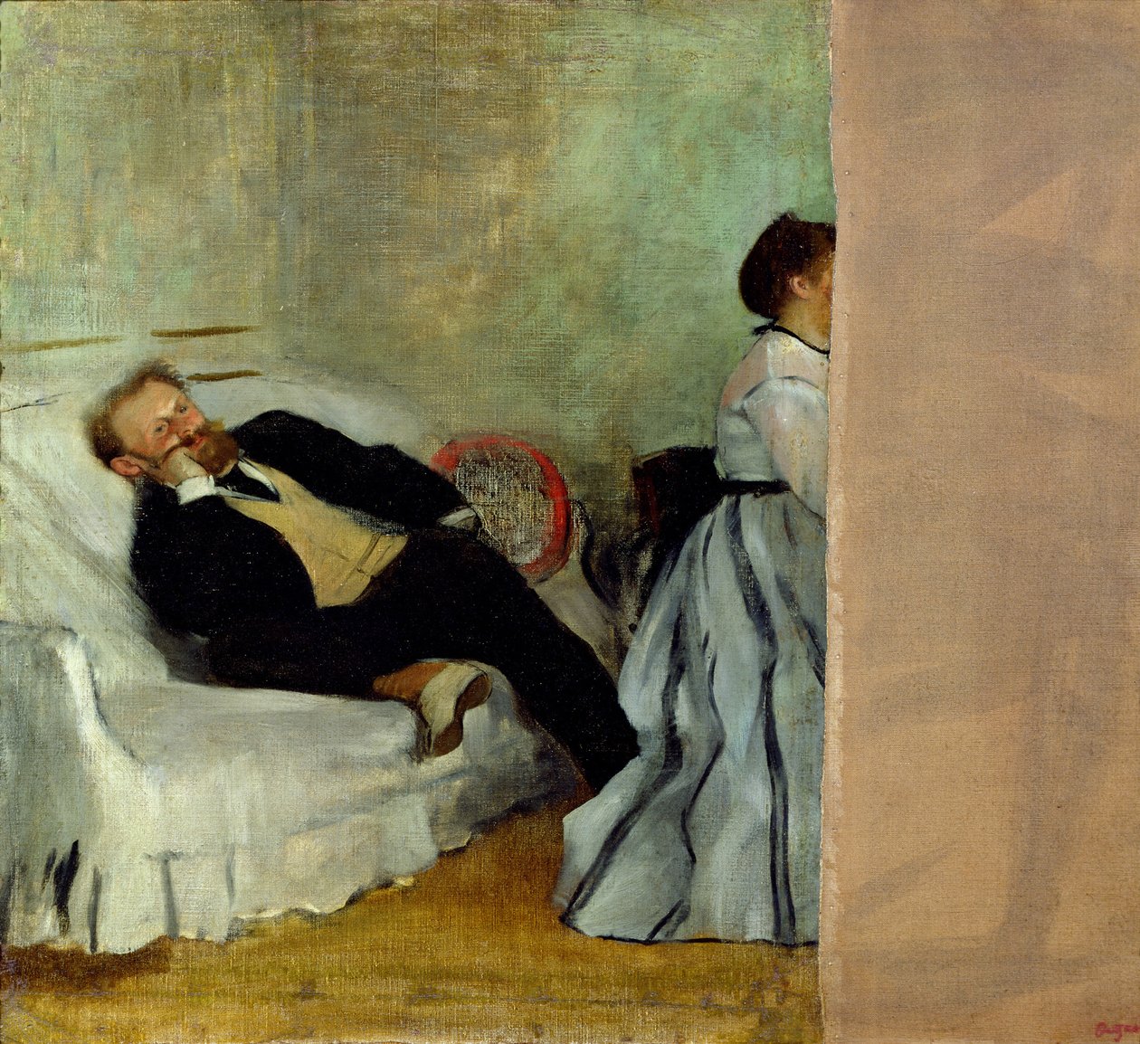 Taidemaalari Edouard Manet vaimonsa Suzannen kanssa tekijältä Edgar Degas