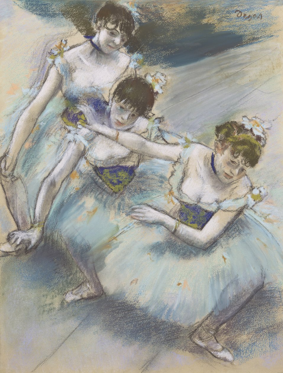 Kolme tanssijaa vinossa linjassa lavalla, n.1882 (pastelli) tekijältä Edgar Degas
