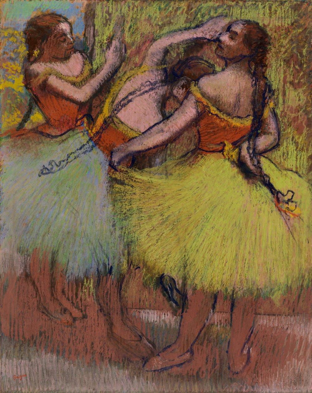 Kolme tanssijaa hiuksilla letissä tekijältä Edgar Degas