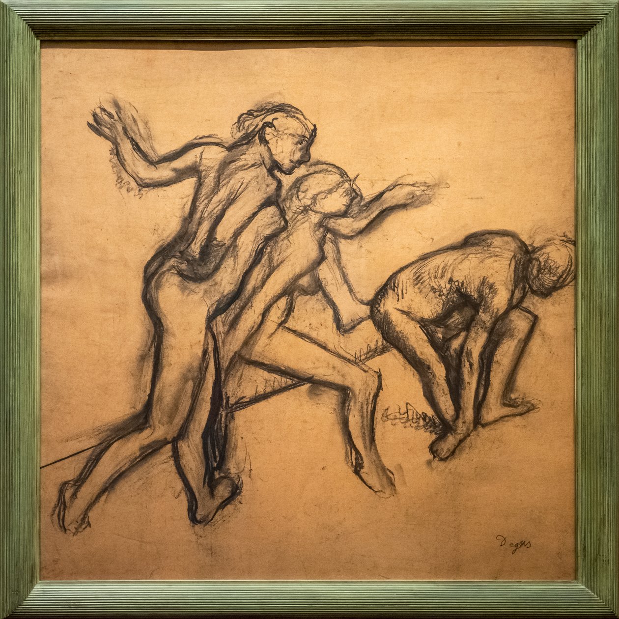 Kolme alaston tanssijaa. 1895-1900. Hiiltä kuultopaperilla. tekijältä Edgar Degas