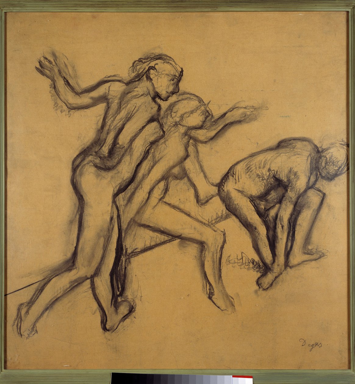 Kolme alaston tanssijaa Edgar Degasin (1834-1917) piirustus liidulla ja hiilellä 1900 noin. Himmeä. 0,89 x 0,88 m Pariisi. Louvren taidemuseo tekijältä Edgar Degas