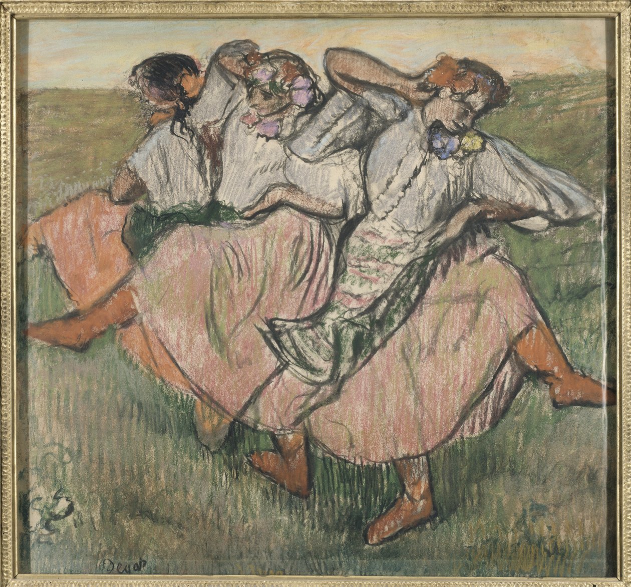 Trois danseuses russes - Kolme venäläistä tanssijaa, kirjoittanut Degas, Edgar (1834-1917). Pastelli paperille, 1890-luvun loppu. Mitat: 62 x 67 cm. Tukholman kansallismuseo tekijältä Edgar Degas