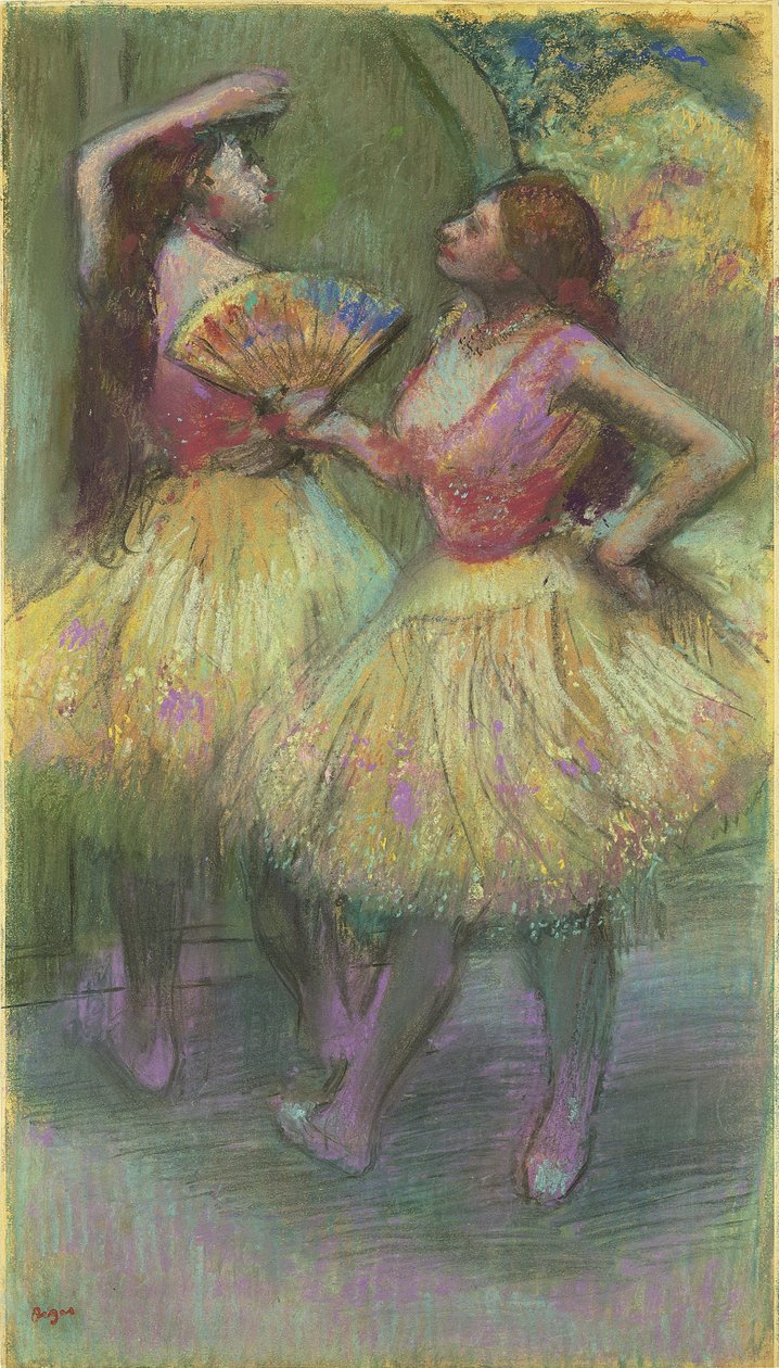 Kaksi tanssijaa ennen lavalle menoa; Avant l"entree en scene, 1888 tekijältä Edgar Degas