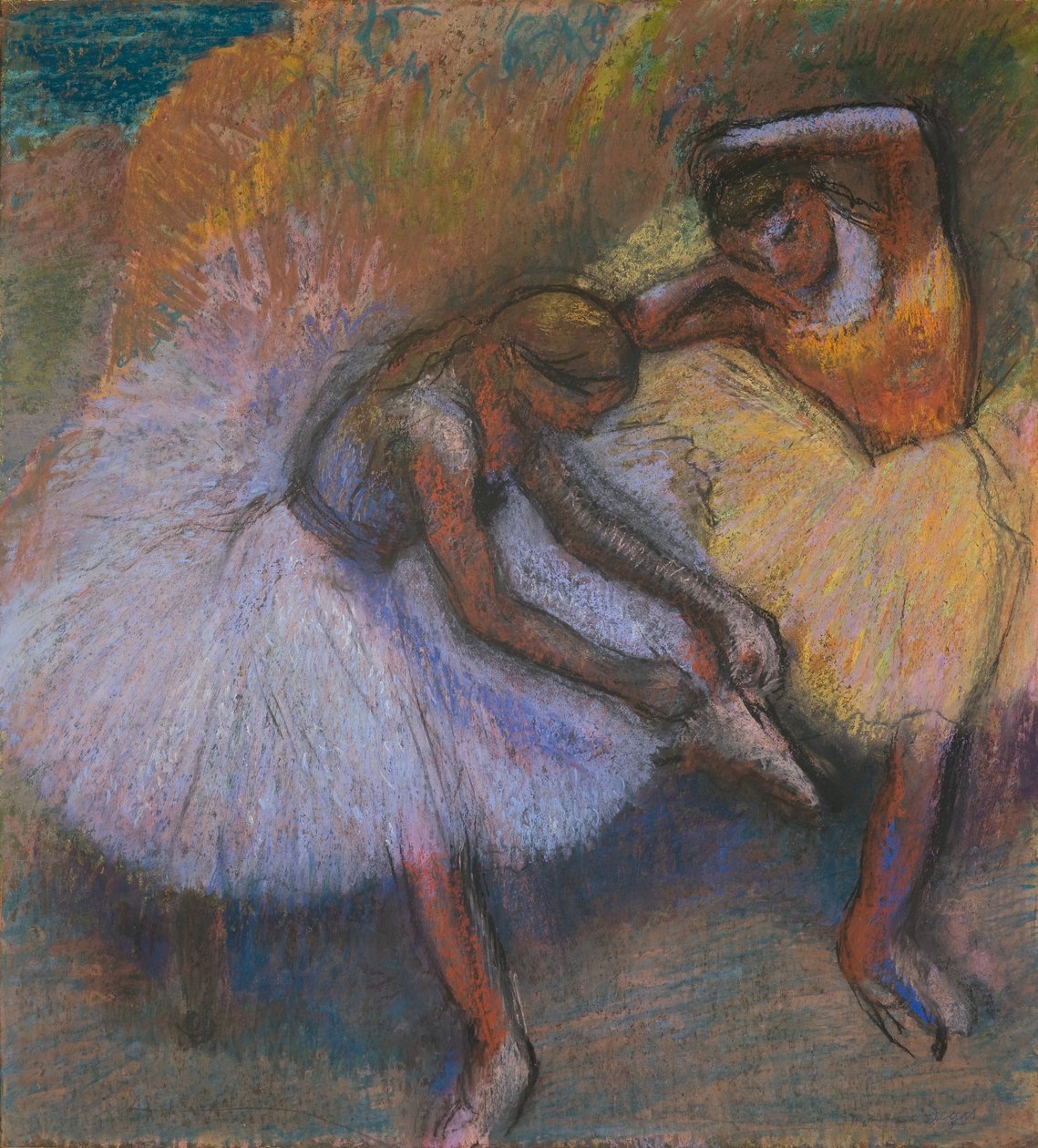Kaksi tanssijaa, noin 1898 (pastelli paperille) tekijältä Edgar Degas