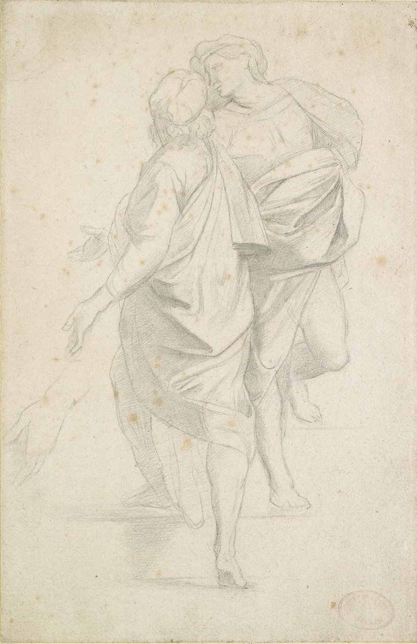Kaksi hahmoa seisomassa askellennolla Rafaelin jälkeen, c1853-54 tekijältä Edgar Degas