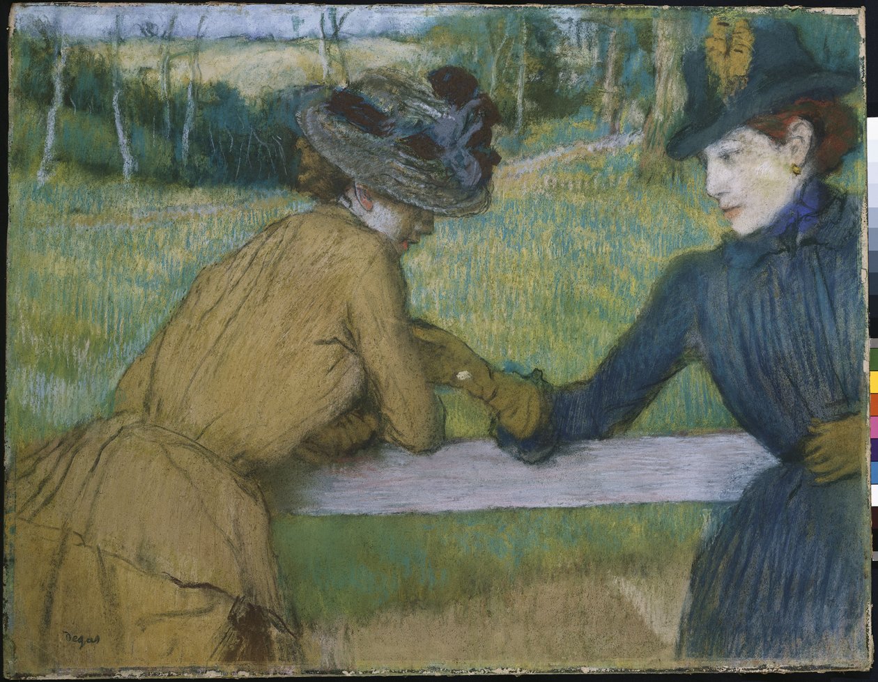 Kaksi naista nojaa aidan kaiteeseen tekijältä Edgar Degas