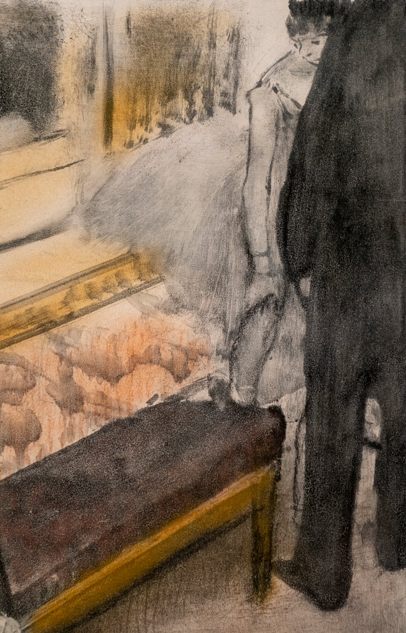 Kaksi miestä ja kaksi tanssijaa (yksityiskohta). Noin 1876-1877. Pastelli monotypialla. tekijältä Edgar Degas