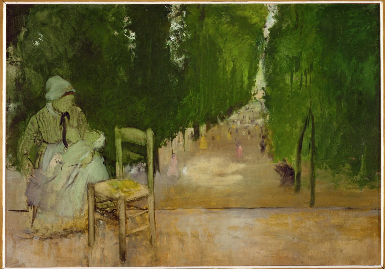 Une nourrice au jardin du Luxembourg (öljy kankaalle) tekijältä Edgar Degas