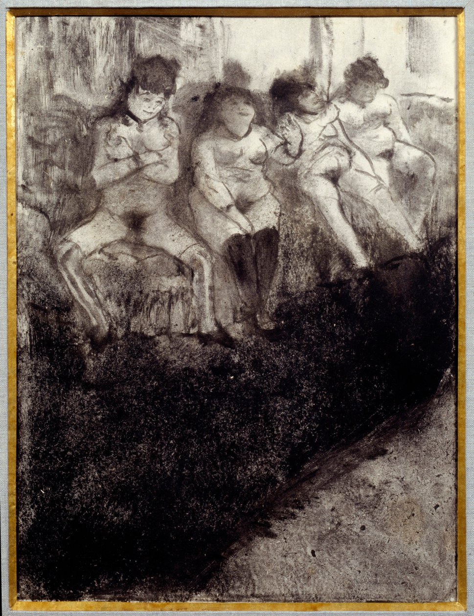 Toista versiota odotellessa. Prostituoidut odottavat asiakkaita bordellissa. Edgar Degasin maalaus tekijältä Edgar Degas