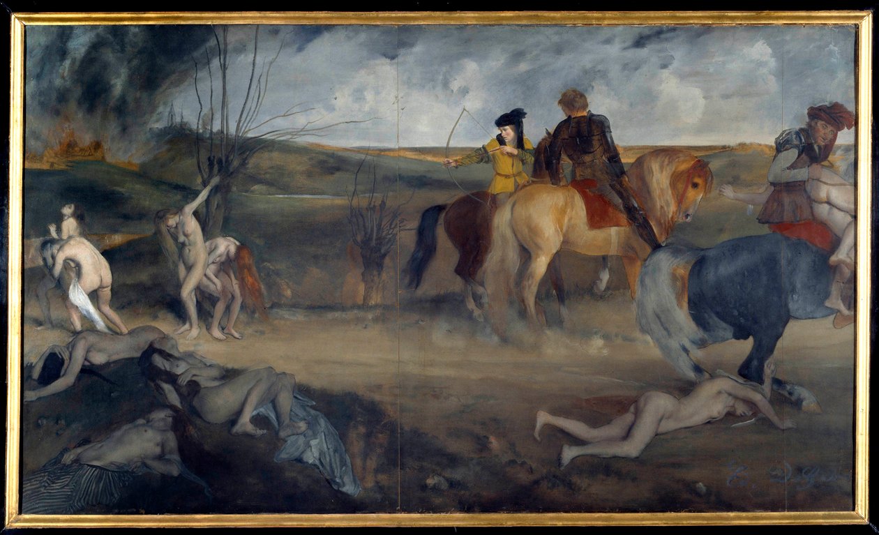 Sotakohtaus keskiajalla Edgar Degasin (1834-1917) maalaus 1861 su. 0,85x1,47 m Pariisi, musee d