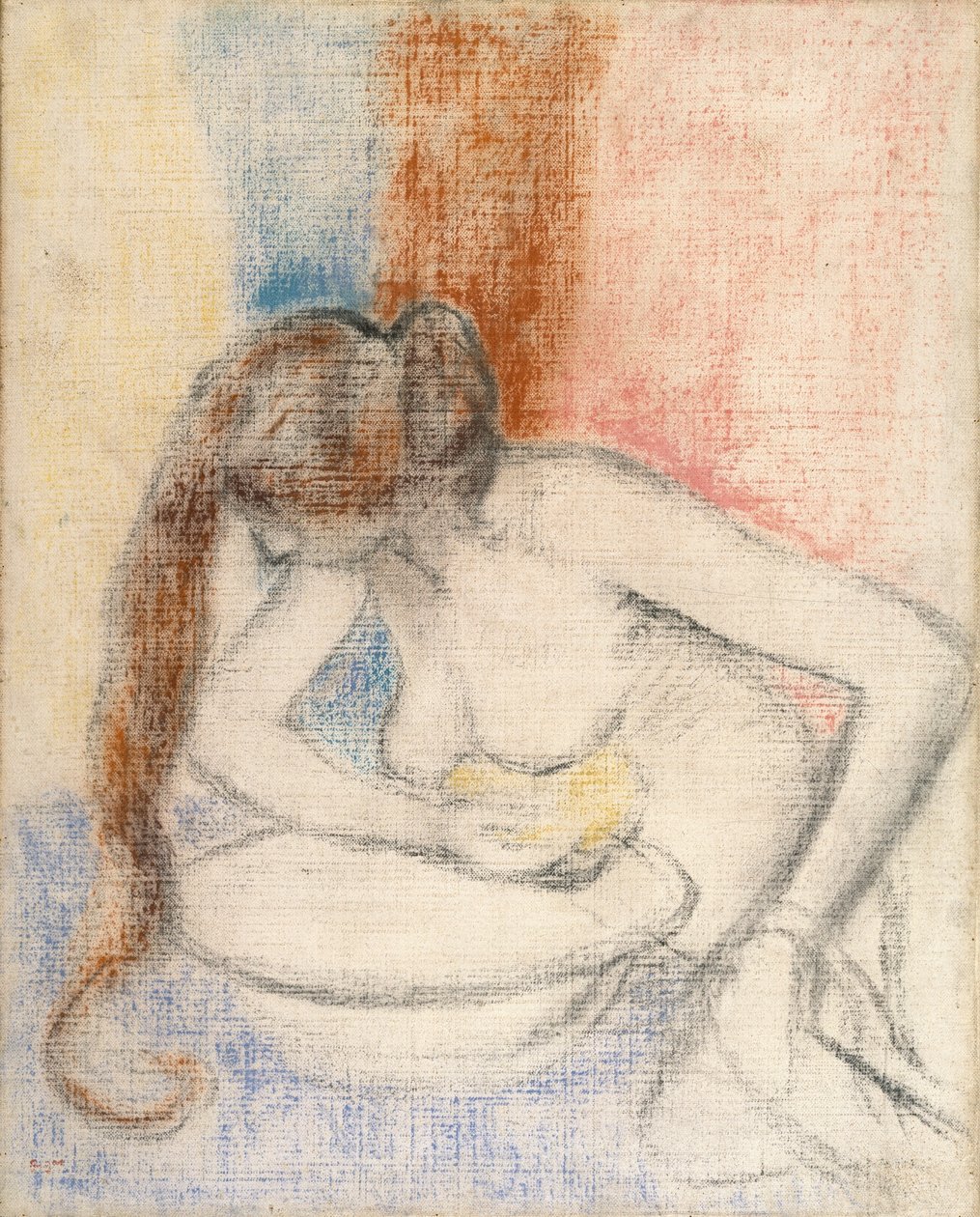 Woman Bathing, n. 1897 (pastelli pohjustetulla kankaalla) tekijältä Edgar Degas