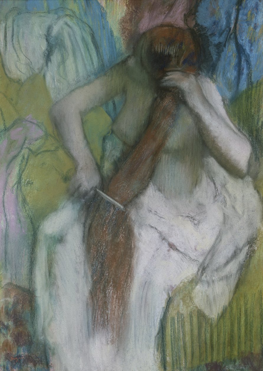 Nainen kampaa hiuksiaan tekijältä Edgar Degas