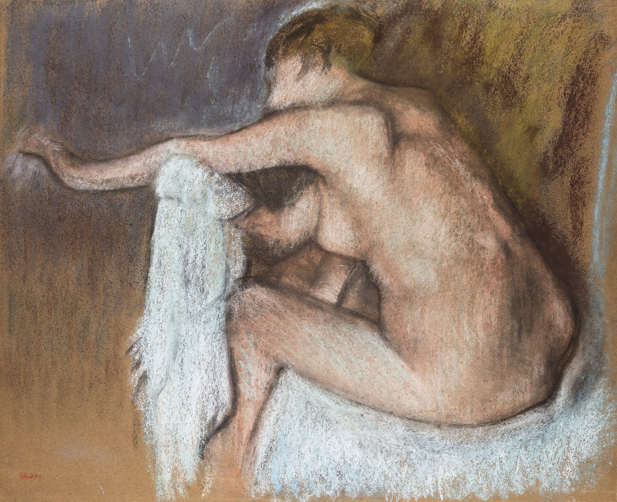 Woman Drying her Arm, n. 1884 (pastelli kiiltävälle paperille) tekijältä Edgar Degas