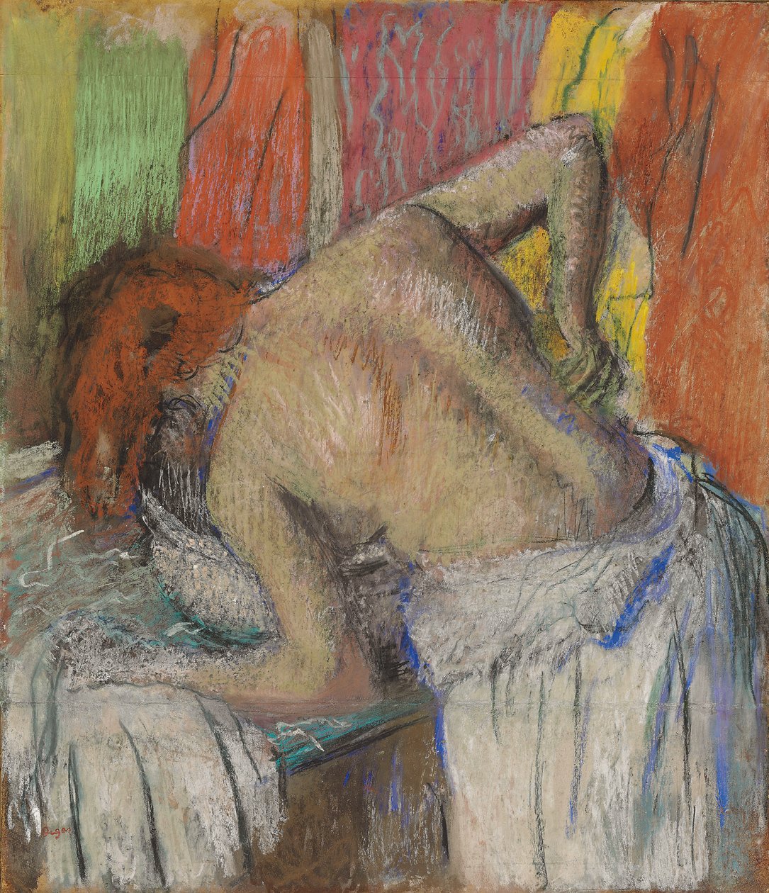 Nainen pesemässä selkänsä; Femme s"epongeant le dos, n. 1895 tekijältä Edgar Degas