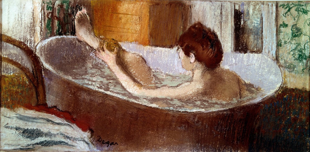 Nainen kylvyssä jalkoja heilutellen Edgar Degasin pastelli (1834-1917) 1883 Su. 0,19x0,41 m Pariisi, musee d