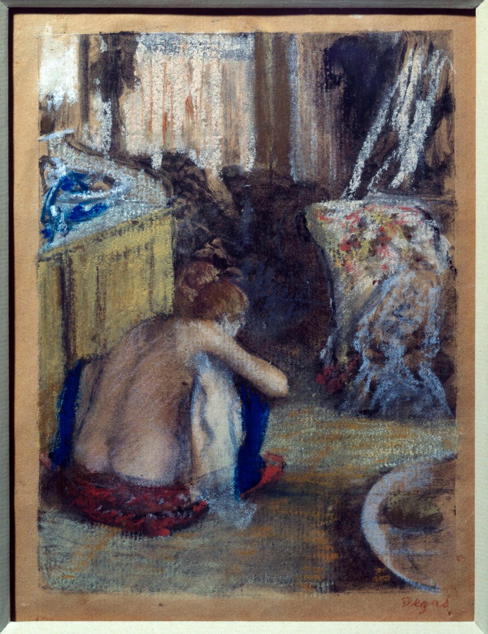 Nainen kyykkyssä pastellia Edgar Degasin (1834-1917) monotypialla 1877 su. 0,18x0,14 m Pariisi, musee d