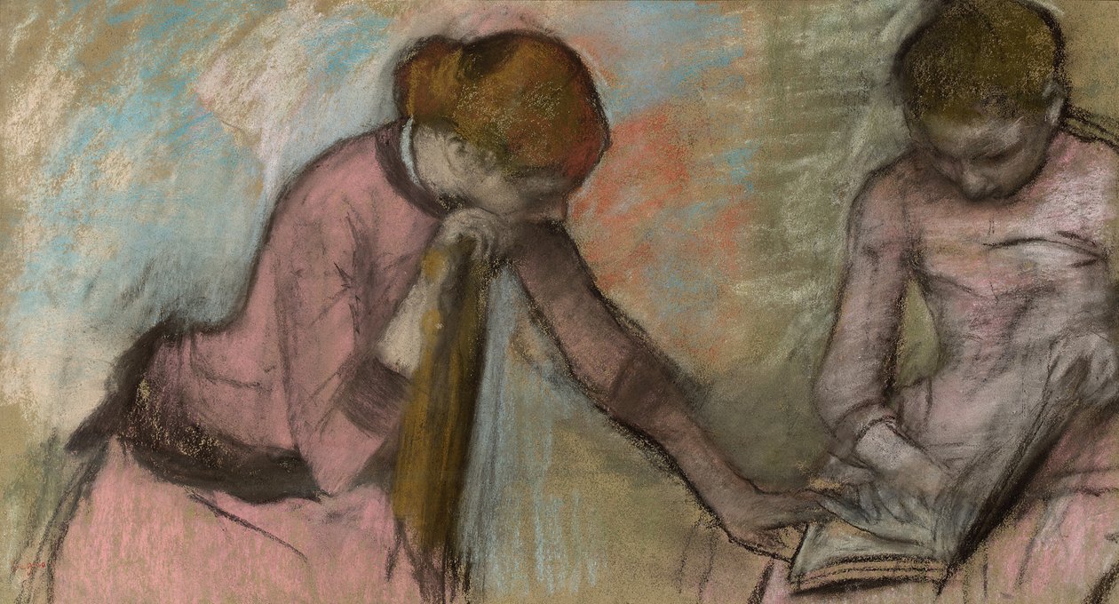 Nuoret tytöt katsomassa albumia; Nuoret tytöt katsomassa albumia, n. 1884 tekijältä Edgar Degas