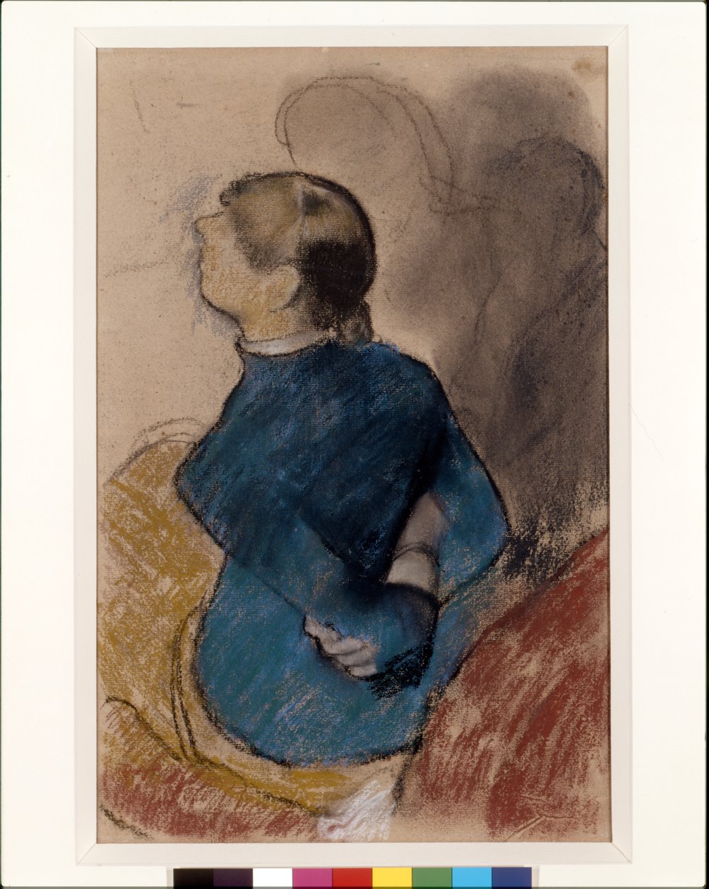 Nuori nainen sinisessä (pastellivärinen hiilen päällä kiillotuspaperilla) tekijältä Edgar Degas