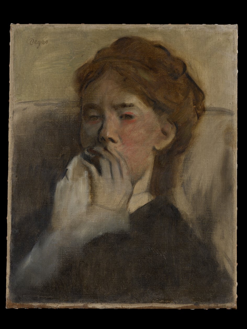 Nuori nainen käsi suunsa edessä tekijältä Edgar Degas