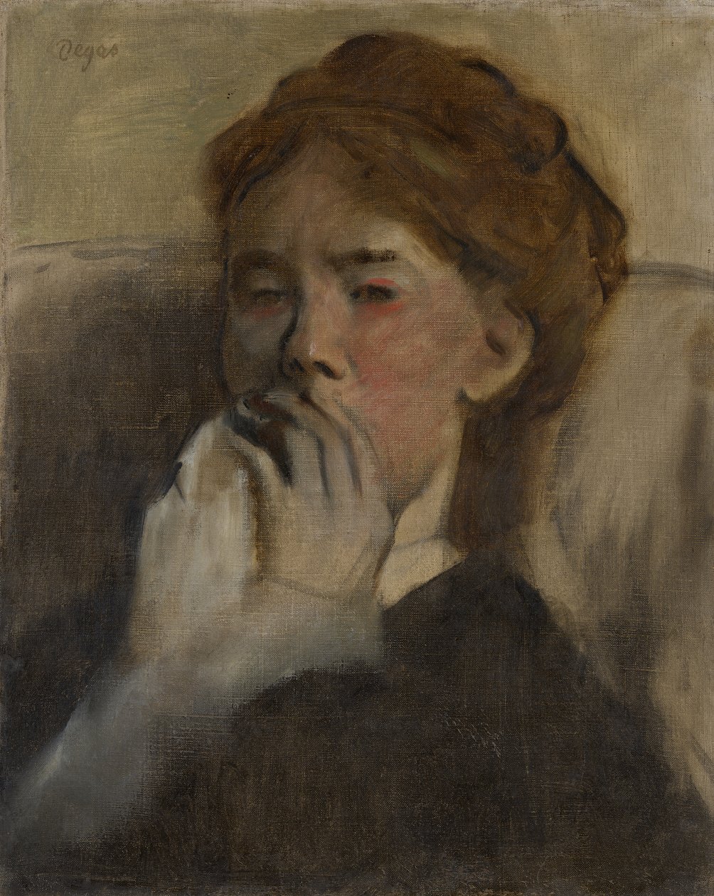 Nuori nainen kätensä suulla, n. 1875. tekijältä Edgar Degas