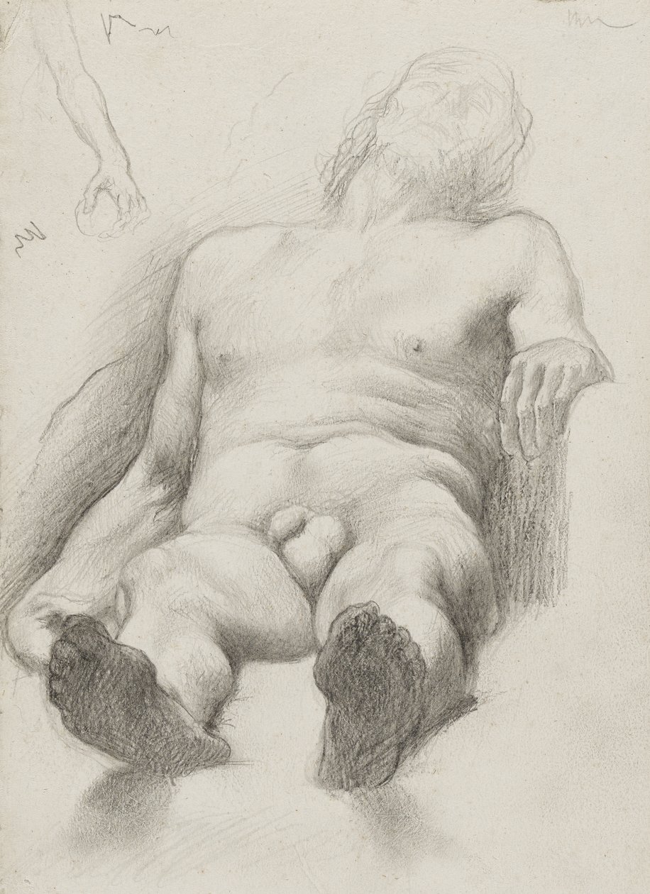 Tutkimus - makuuasennossa alaston mies, 1856-58 (grafiitti kermanväriselle paperille) tekijältä Edgar Degas