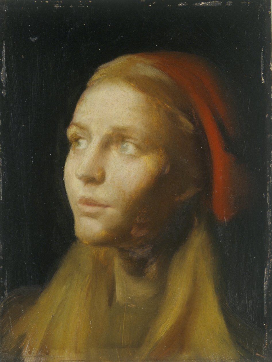 Tytön pään tutkimus (öljy kankaalle) tekijältä Edgar Herbert Thomas