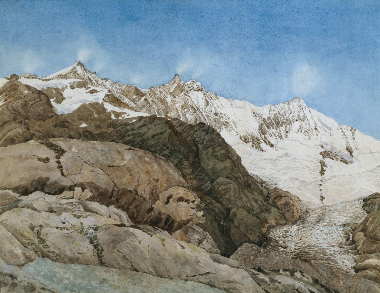 The Mischabe Horner Saas-Fee, Valais, Sveitsi (wc, guassi paperilla) tekijältä Edith A. Paine