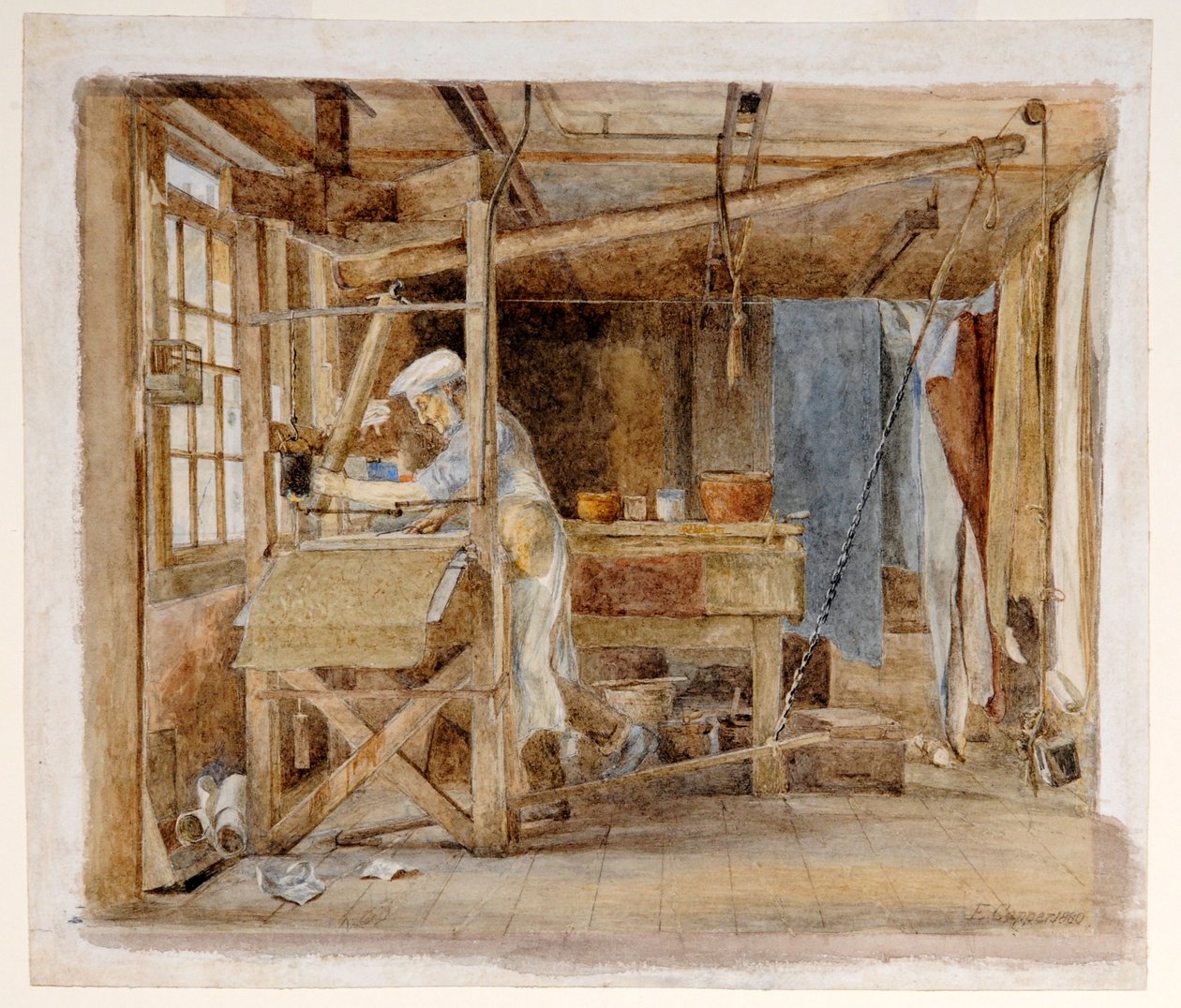 Block Printing Jeffrey and Co.:ssa, Liverpool Road, Islington, Lontoo, n. 1880 (akvarelli paperille) tekijältä Edith Capper