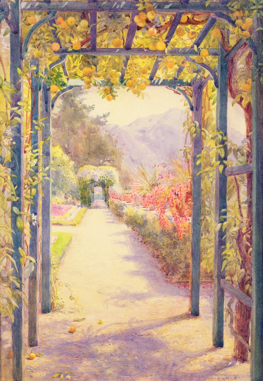 Italialainen pergola (akvarelli paperille) tekijältä Edith Helena Adie