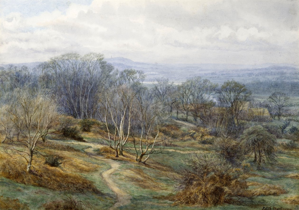 Hampstead Heath Looking Towards Harrow on the Hill, n. 1880 (wc paperilla) tekijältä Edith Martineau