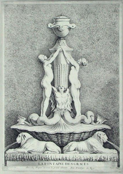 La Fontaine des Graces, kaiverrus Huquier (kaiverrus) tekijältä Edmé (after) Bouchardon