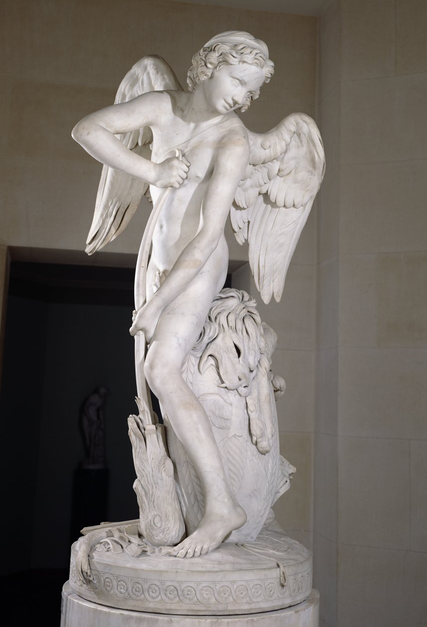 Amor veistämällä jousensa Hercules-klubista, 1747-50 (marmori) (katso myös 234450) tekijältä Edmé Bouchardon