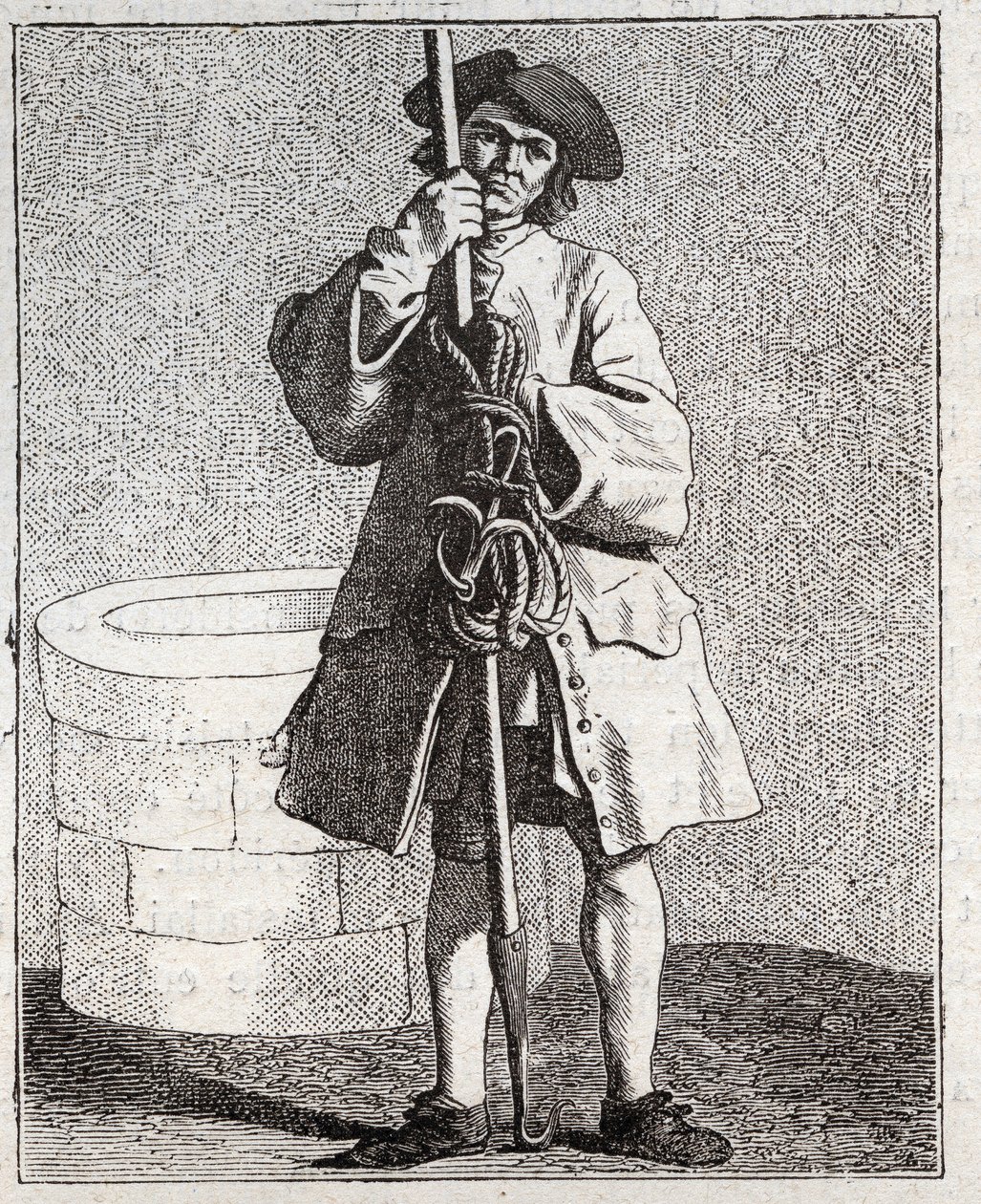 Kaivonpuhdistaja - Pepetit metier de Paris (Tutkimuksia alhaisista ihmisistä eli Pariisin kriisistä) - kaiverrus Edme Bouchardon (1698-1762) tekijältä Edmé Bouchardon