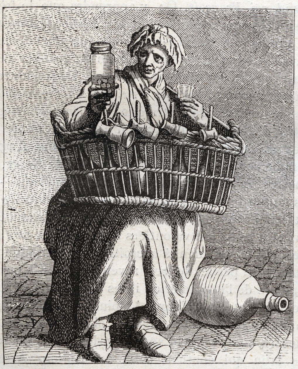 Konjakkikauppias - Pepetit metier de Paris (Tutkimuksia alhaisista ihmisistä eli Pariisin kriisistä) - kaiverrus Edme Bouchardon (1698-1762) tekijältä Edmé Bouchardon
