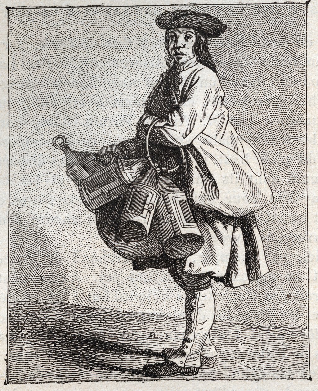 Lyhtykauppias - Pepetit metier de Paris (Tutkimuksia alhaisista ihmisistä eli Pariisin kriisistä) - Edme Bouchardonin (1698-1762) kaiverrus tekijältä Edmé Bouchardon