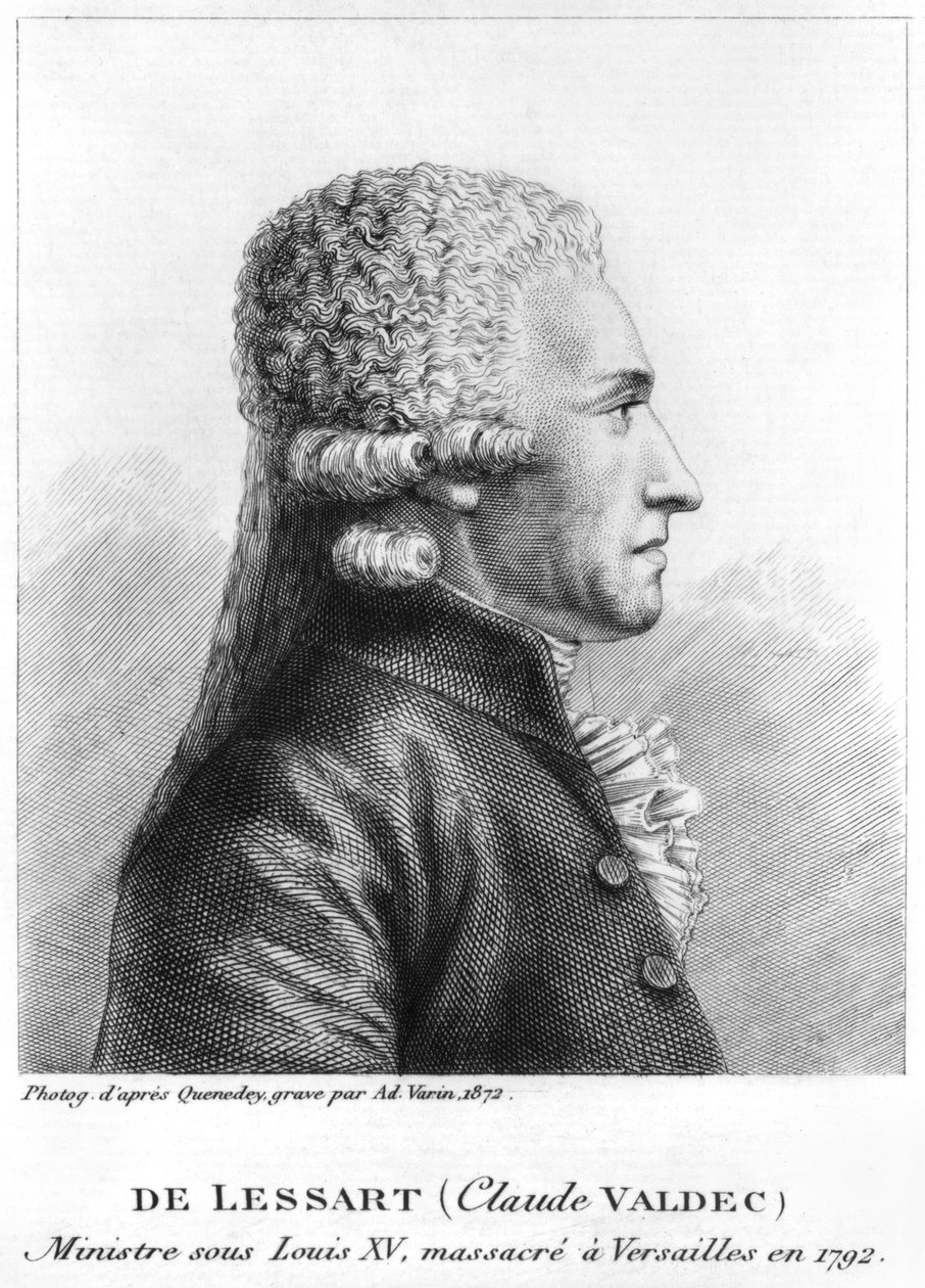 Claude Valdec de Lessartin (1741-92) muotokuva, kaiverrettu Ad. Varin, 1872 (bw) tekijältä Edme Quenedey