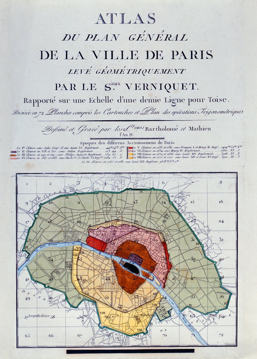 Pariisin kaupungin yleissuunnitelman atlas, 1796 tekijältä Edme Verniquet