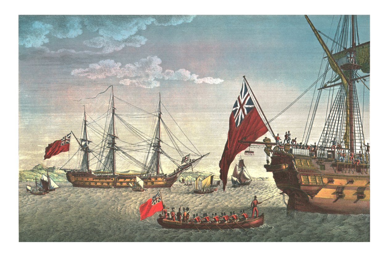 Napoleon menee Northumberlandin kyytiin matkalleen St Helenaan, 8. elokuuta 1815, c1850 tekijältä Edme Bovinet