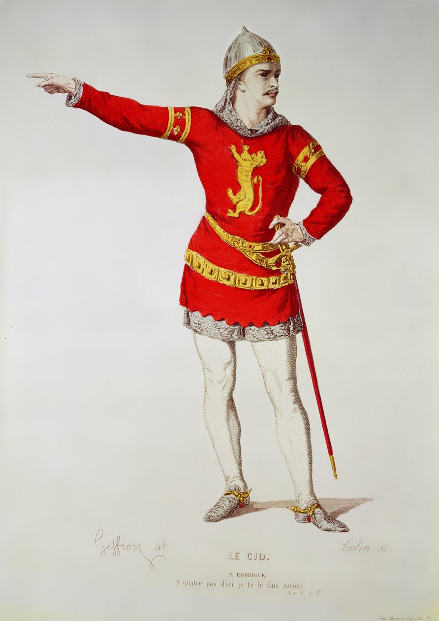 Rodrigo, Corneillen teoksesta "Le Cid", kaiverrus Alexandre Marie Colin (1798-1875) tekijältä Edmond A.F. Geffroy