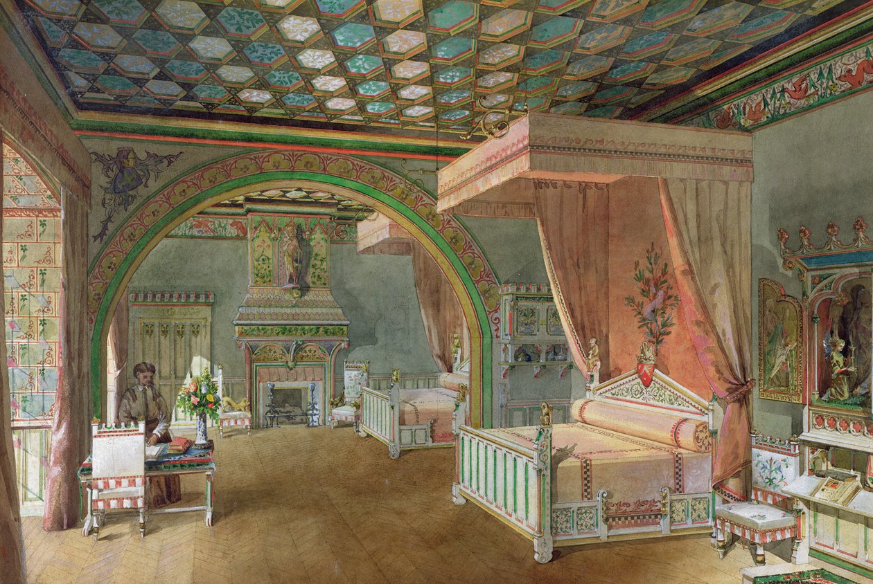 Vaaleanpunainen huone Chateau de Roquetailladessa, 1868 (wc paperilla) tekijältä Edmond Duthoit