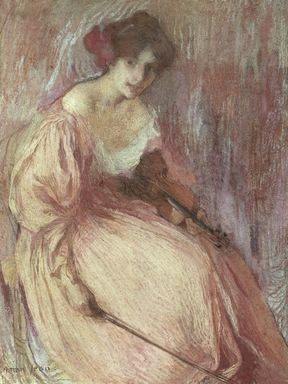 Nuori viulisti (pastelli paperille) tekijältä Edmond François Aman Jean