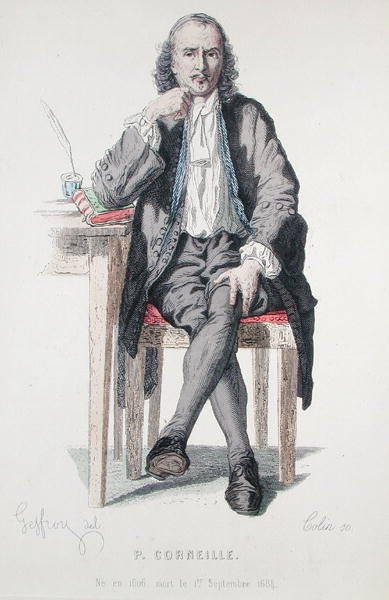 Pierre Corneillen (1606-84) muotokuva, Corneillen kokonaisten teosten painoksen etulevy tekijältä Edmond A.F. (after) Geffroy