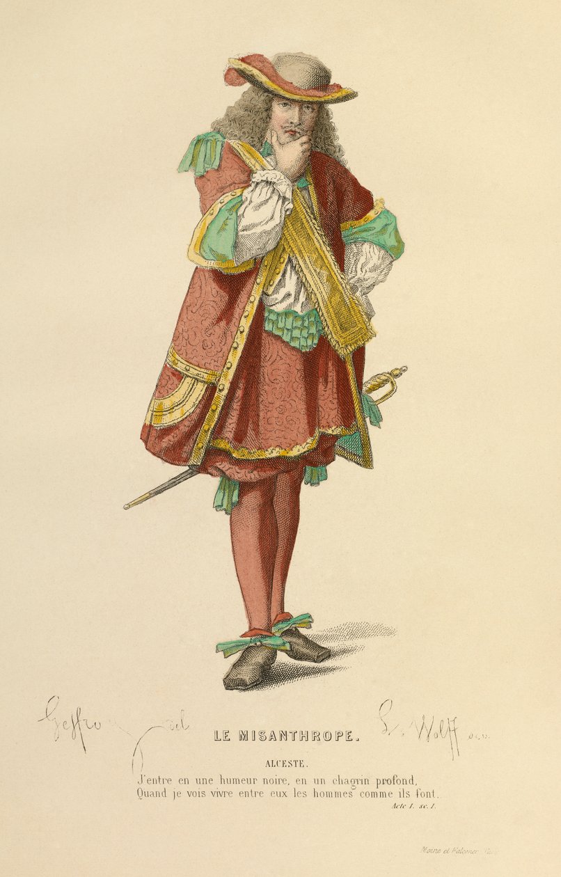 Alcesten roolin puku, noin 1868 (kaiverrus). tekijältä Edmond Aime Florentin Geffroy