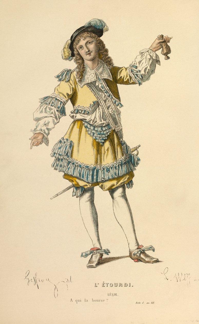 Puku Lelien roolia varten, noin 1868 (kaiverrus). tekijältä Edmond Aime Florentin Geffroy